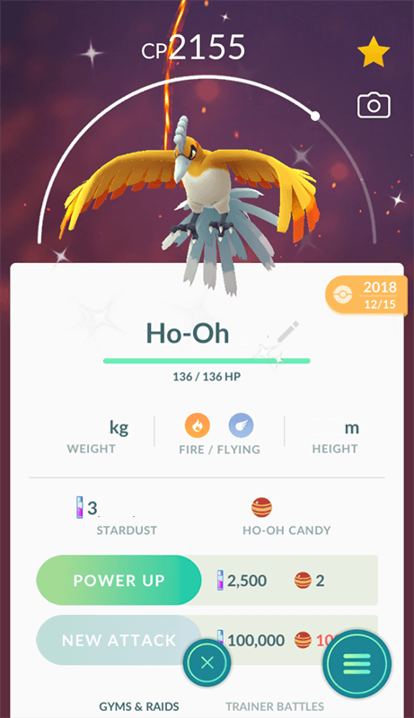 Shiny Ho- Oh pokemon go (Registered or 30 Days)